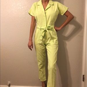 Neon Green Belted Jumpsuit